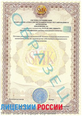 Образец сертификата соответствия (приложение) Лебедянь Сертификат ISO 13485